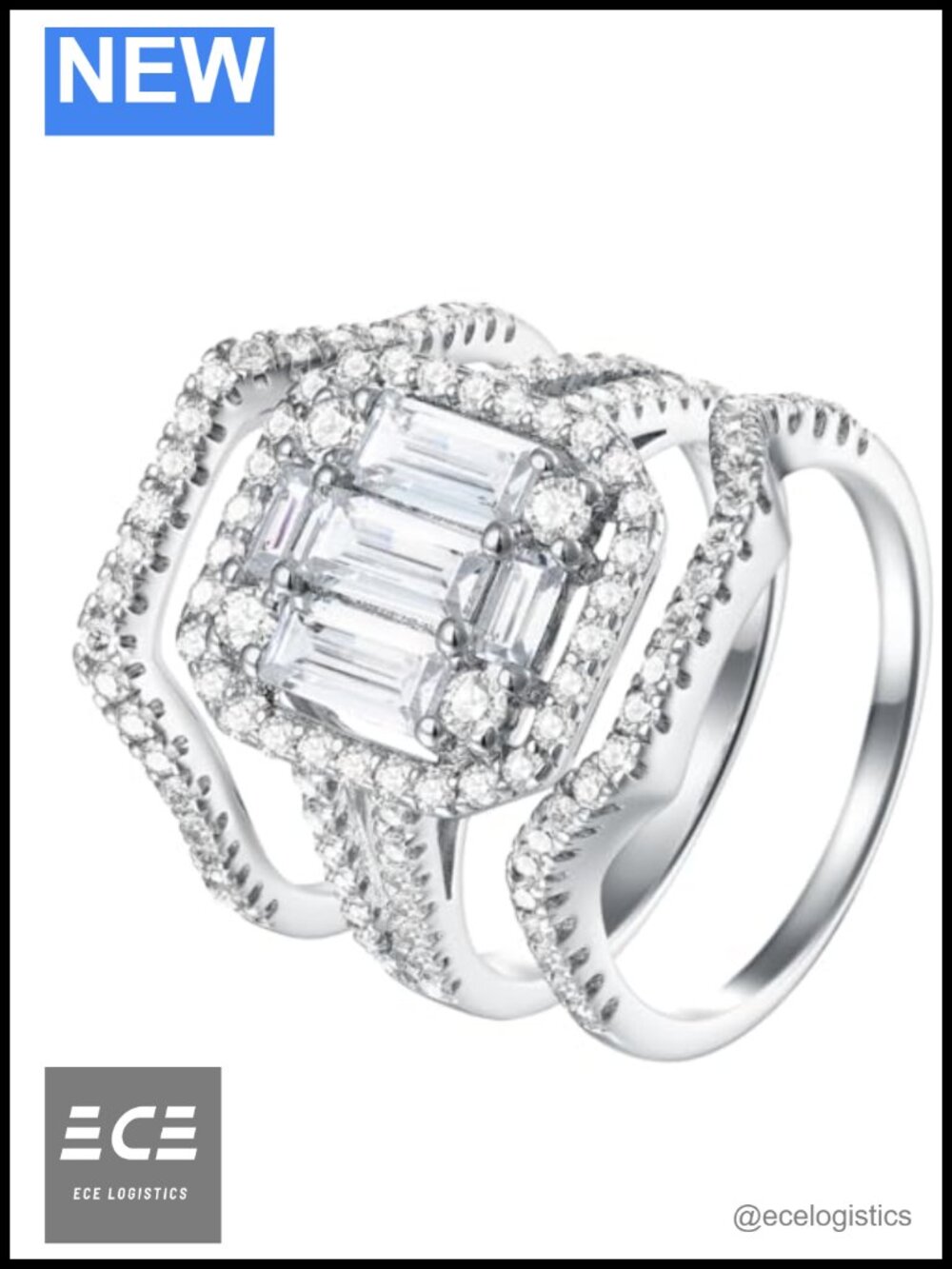 925 Sterling Silver 4Ct Baguette Cut 3 Piece Wedding Ring Set Size 8